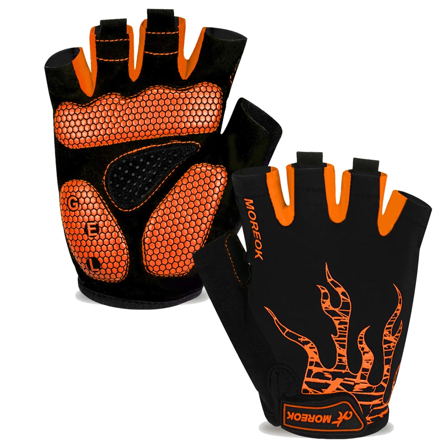 MOREOK 5MM Gel Bike Gloves - Half Finger for Cycling & Gym - Orange XXL