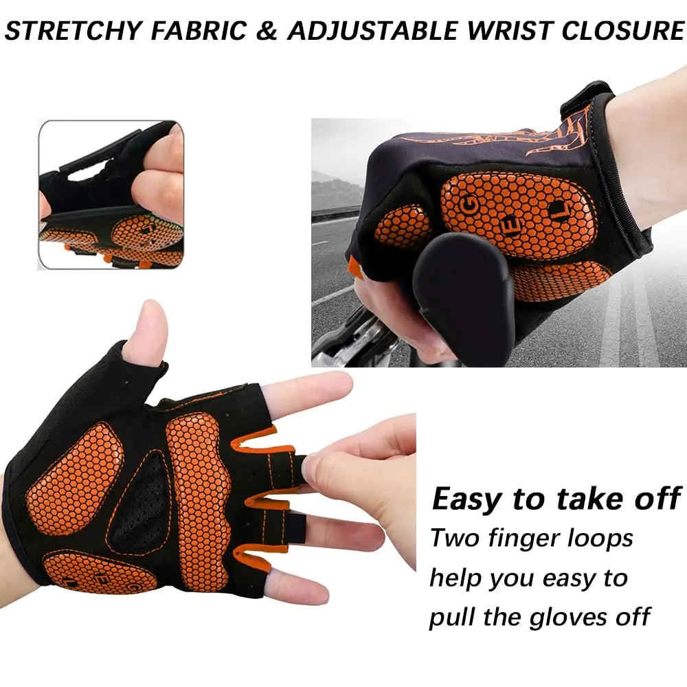 MOREOK 5MM Gel Bike Gloves - Half Finger for Cycling & Gym - Orange XXL