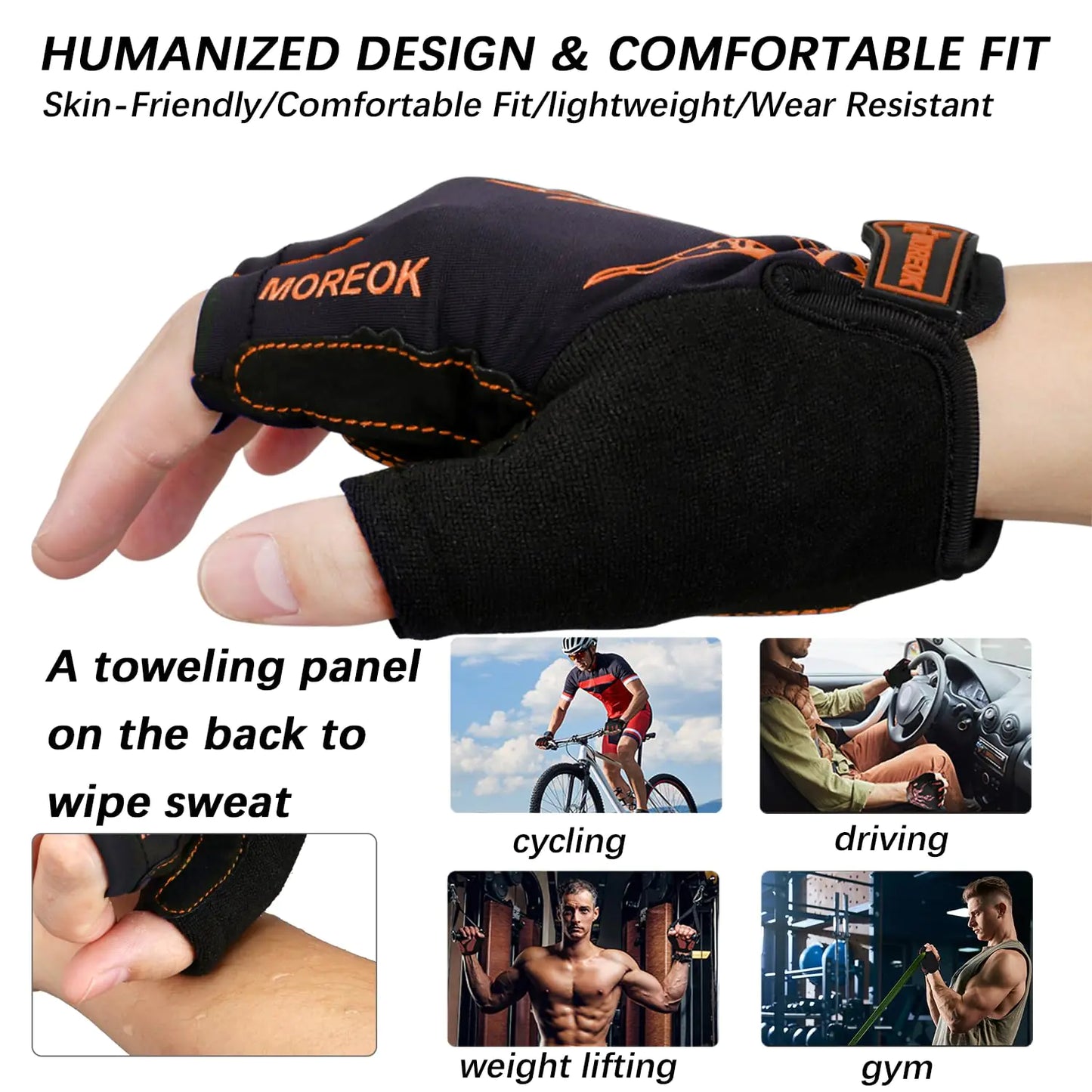 MOREOK 5MM Gel Bike Gloves - Half Finger for Cycling & Gym - Orange XXL