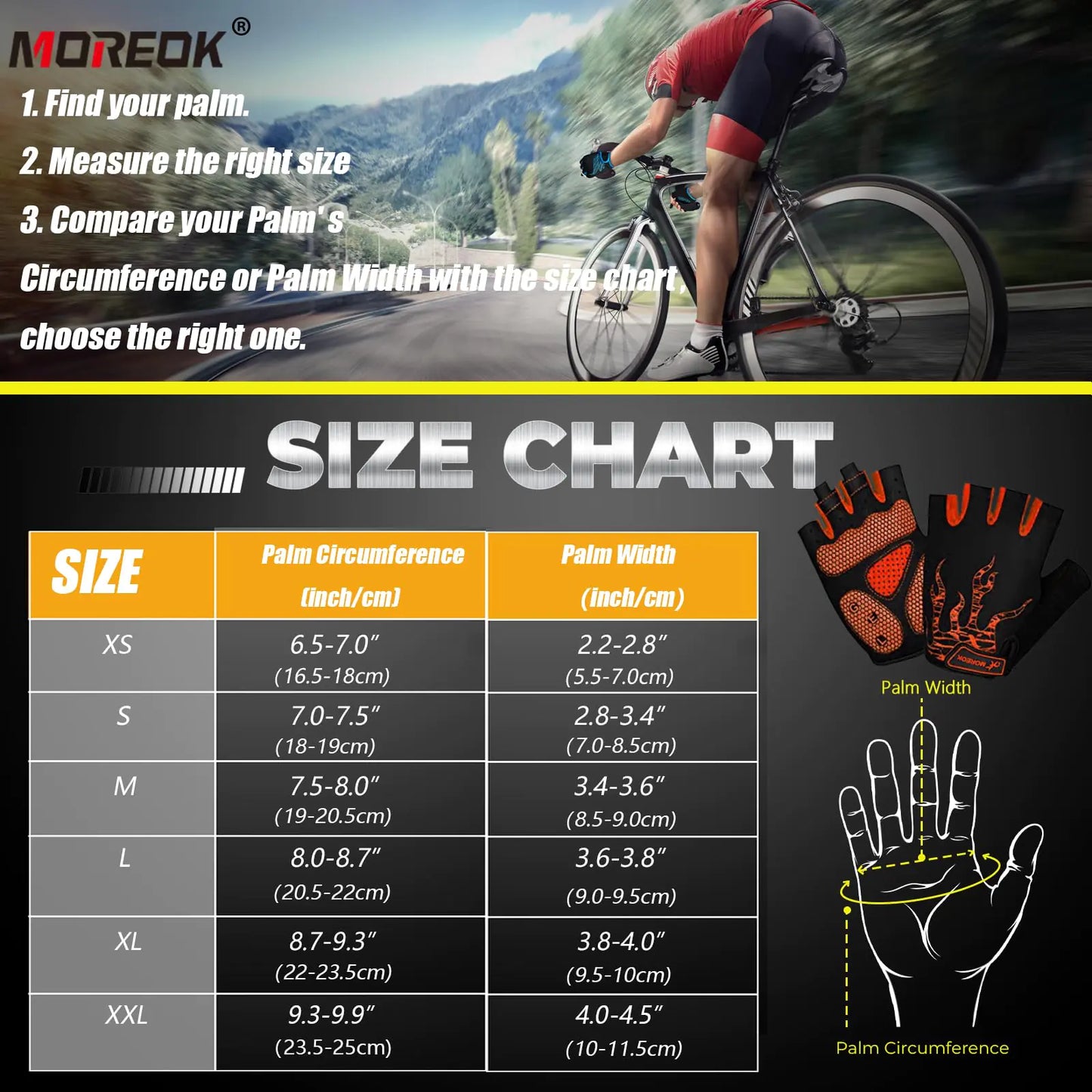 MOREOK 5MM Gel Bike Gloves - Half Finger for Cycling & Gym - Orange XXL